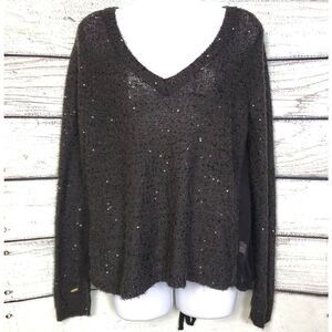 American Eagle Outfitters Black Sequin Sweater Women’s Large V-Neck Long Sleeve